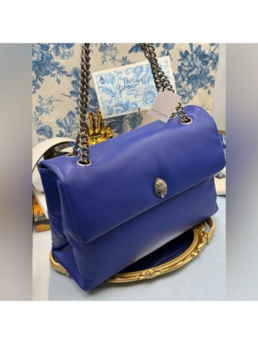 🆕 KURT GEIGER LONDON 🧿 NWT XXL Kew Leather Bag, Deep Blue - Picture 2 of 16